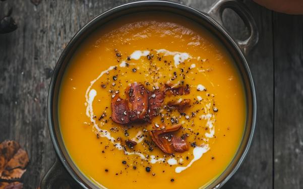 Velouté de potiron au lard grillé