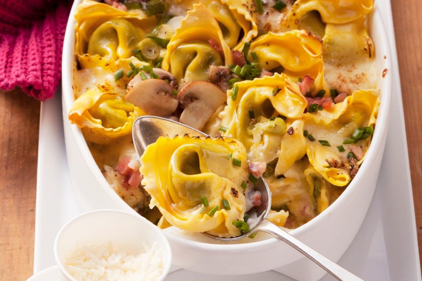 Gratin de tortellini aux champignons