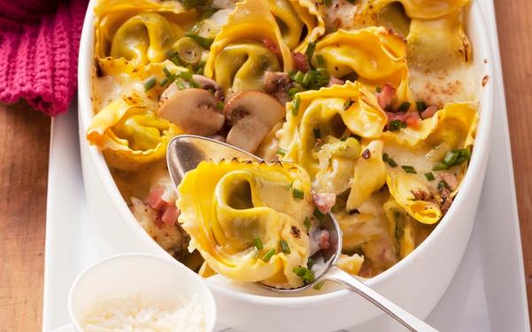 Gratin de tortellini aux champignons