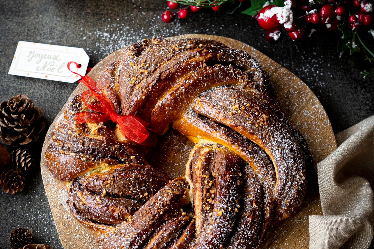 Kringle, couronne briochée chocolat-noisettes