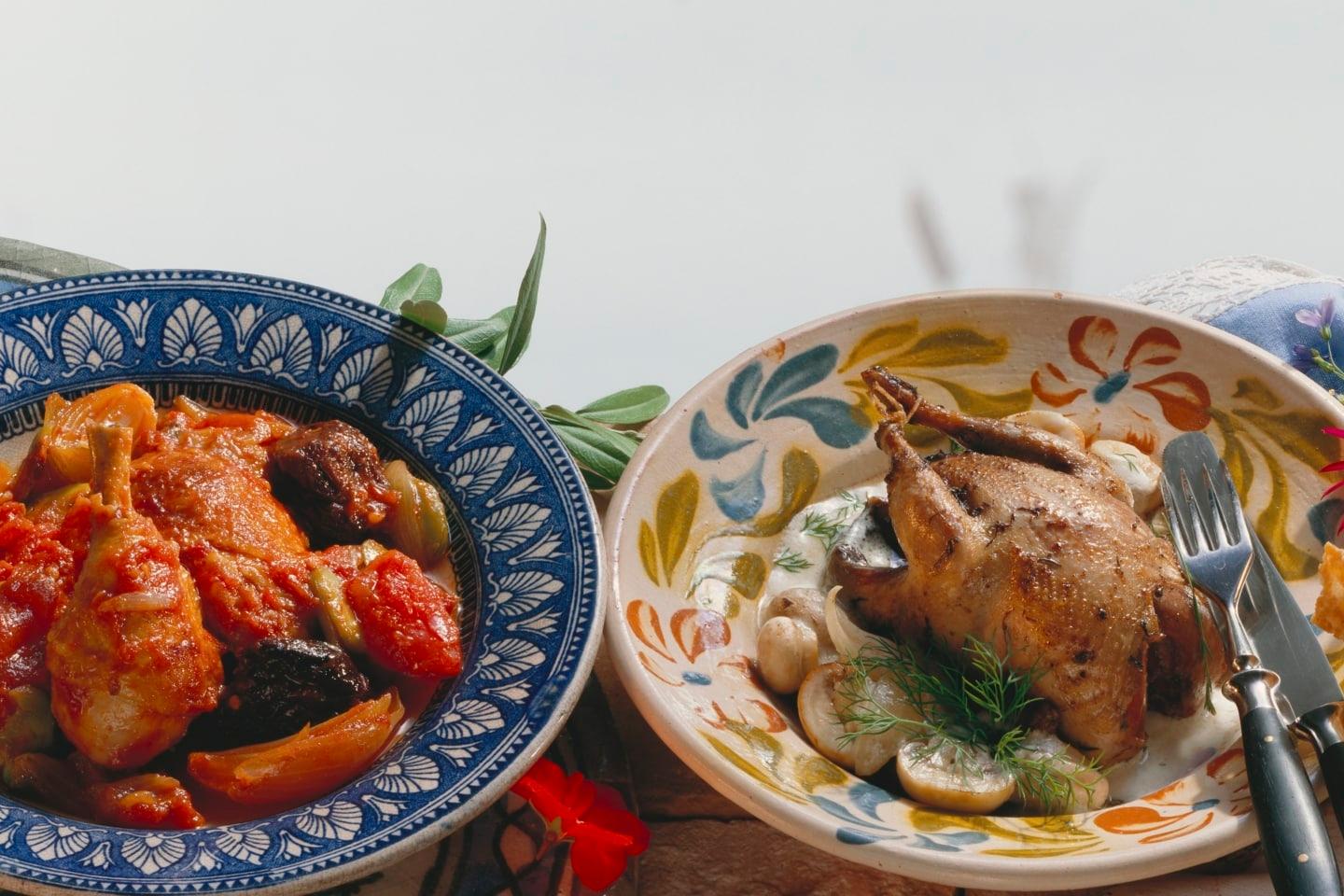 Tafina de poulet et perdrix à la crème et aux champignons