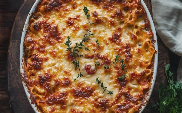 Gratin de macaronis au chorizo et fromage gratiné