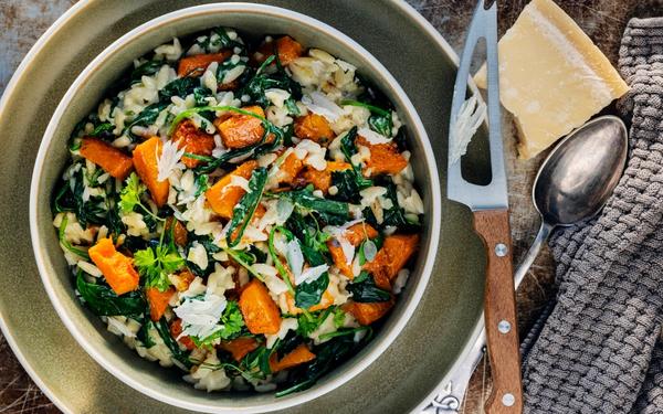 Courge musquée aux épinards et à l’orzo