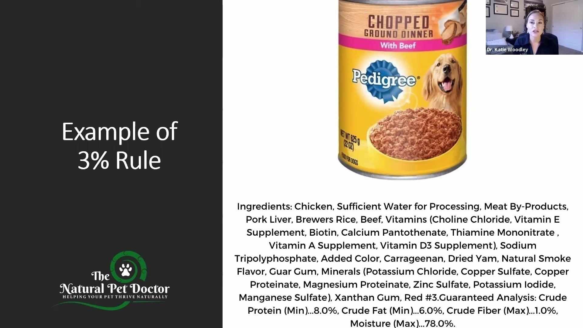 Person reading the ingredient list and guaranteed analysis on a dog food bag