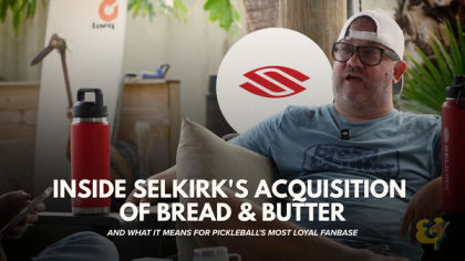 Title card over a seated man being interviewed, with the Selkirk logo: inside Selkirk's acquisition of Bread and Butter.