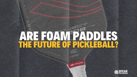 A translucent paddle cutaway showing internal foam layers, with the headline: are foam paddles the future of pickleball?