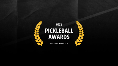 Gold laurel wreath on black framing the words 2025 Pickleball Awards, with the Speak Pickleball wordmark.