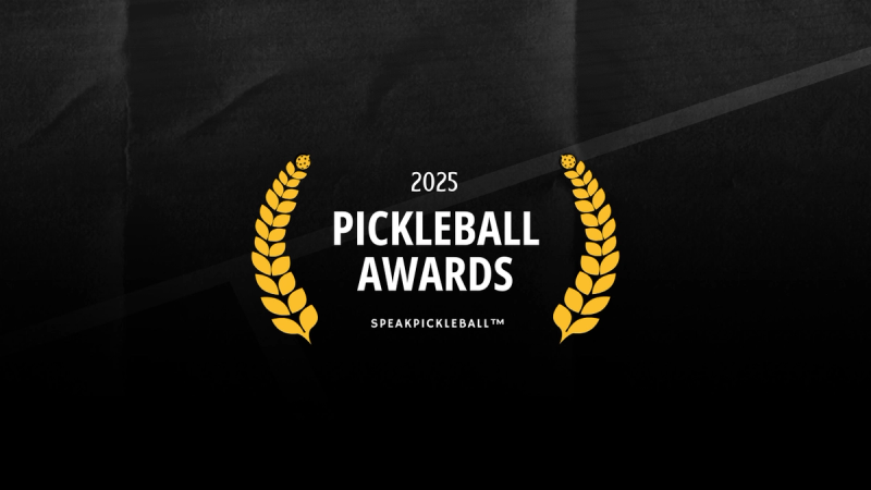 Gold laurel wreath on black framing the words 2025 Pickleball Awards, with the Speak Pickleball wordmark.