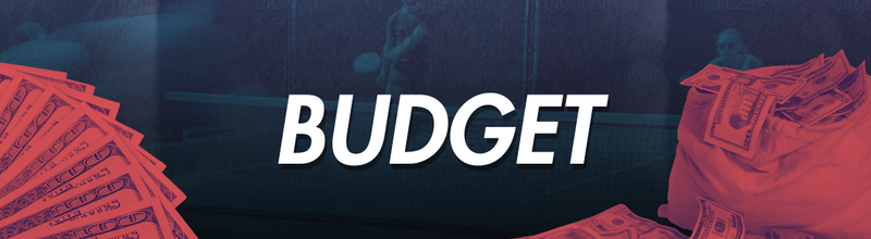 Section banner reading Budget, over fanned dollar bills and a money bag.