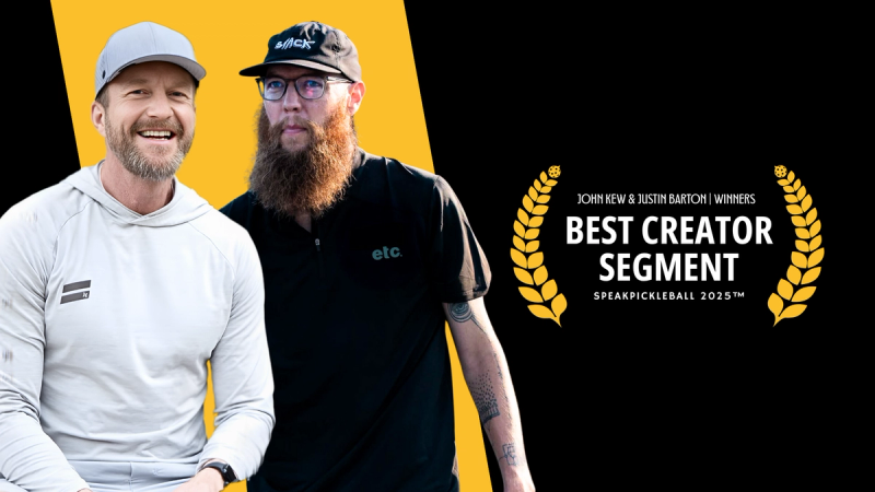 John Kew and Justin Barton side by side against a yellow and black background, beside a badge reading Best Creator Segment.