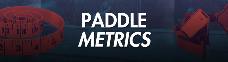 Section banner reading Paddle Metrics, with a tape measure and a paddle mounted on a swingweight machine reading 121.