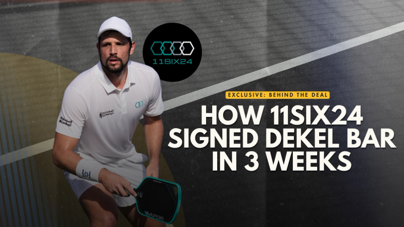 Title card over a player crouching in a ready stance with the 11SIX24 logo: how 11SIX24 signed Dekel Bar in 3 weeks.