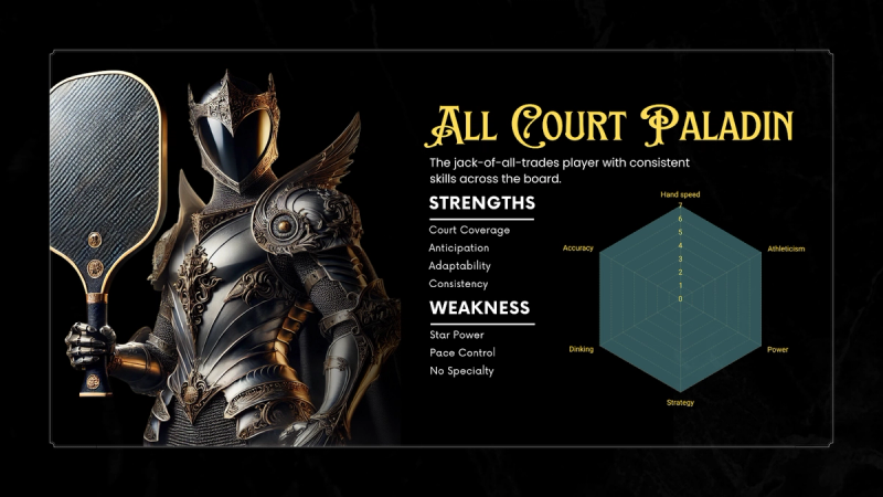 All Court Paladin archetype card: an armoured knight holding a paddle, consistent across the board but with no specialty.