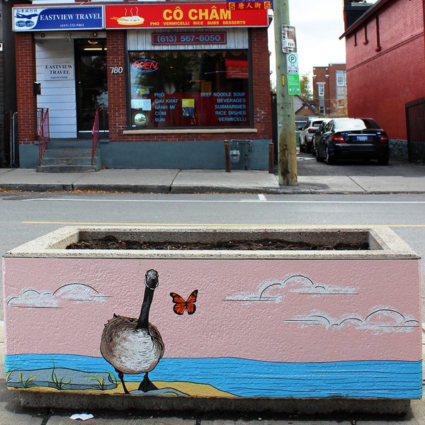Decorative street planters by Maya Hum along Somerset Street West, Chinatown Ottawa