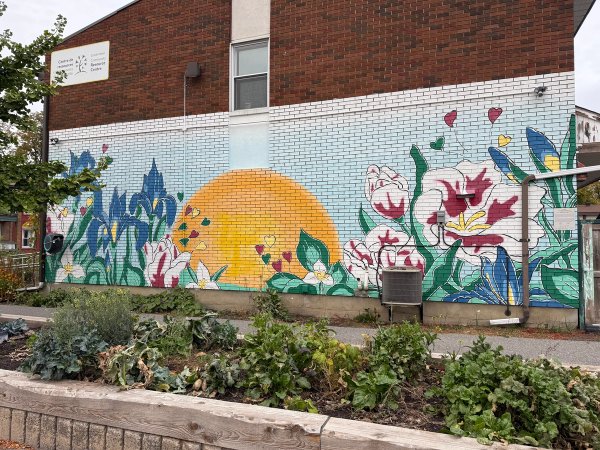 Vibrant Illunaata community mural by Maya Hum and OSA at Lowertown Community House. Celebrates Canadian diversity.
