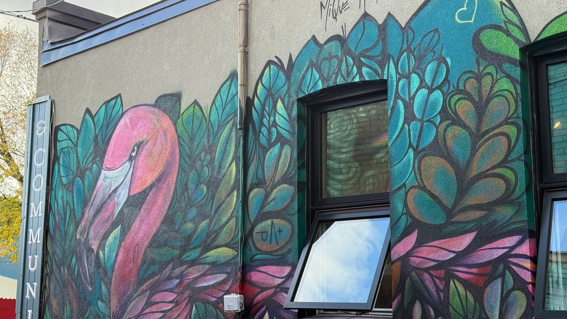 Pink Flamingo mural in Centretown by Mique Michelle