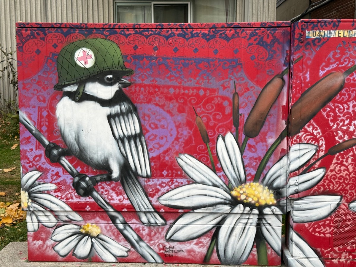 Daniel Martelock's bird on an electric box on Wellington Street West, Hintonburg, Ottawa