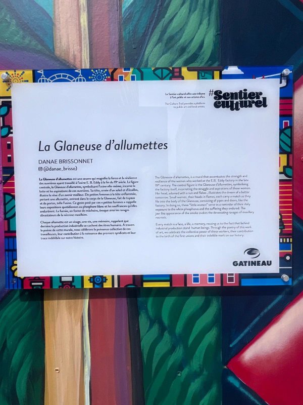 Street art in the National Capital Region: 'The Matchstick Girl' by Danae Brissonnet. An essential mural in Hull illustrating the harrowing history of the E.B. Eddy factory workers, captured for the OTTAWALLS public art archive.