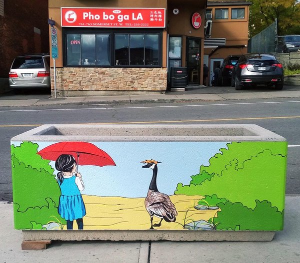 Decorative street planters by Maya Hum along Somerset Street West, Chinatown Ottawa