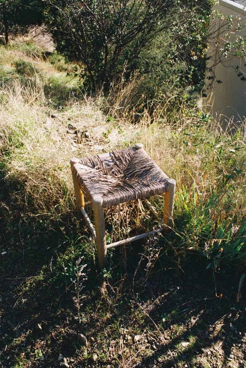 Taburete de enea entre la hierba