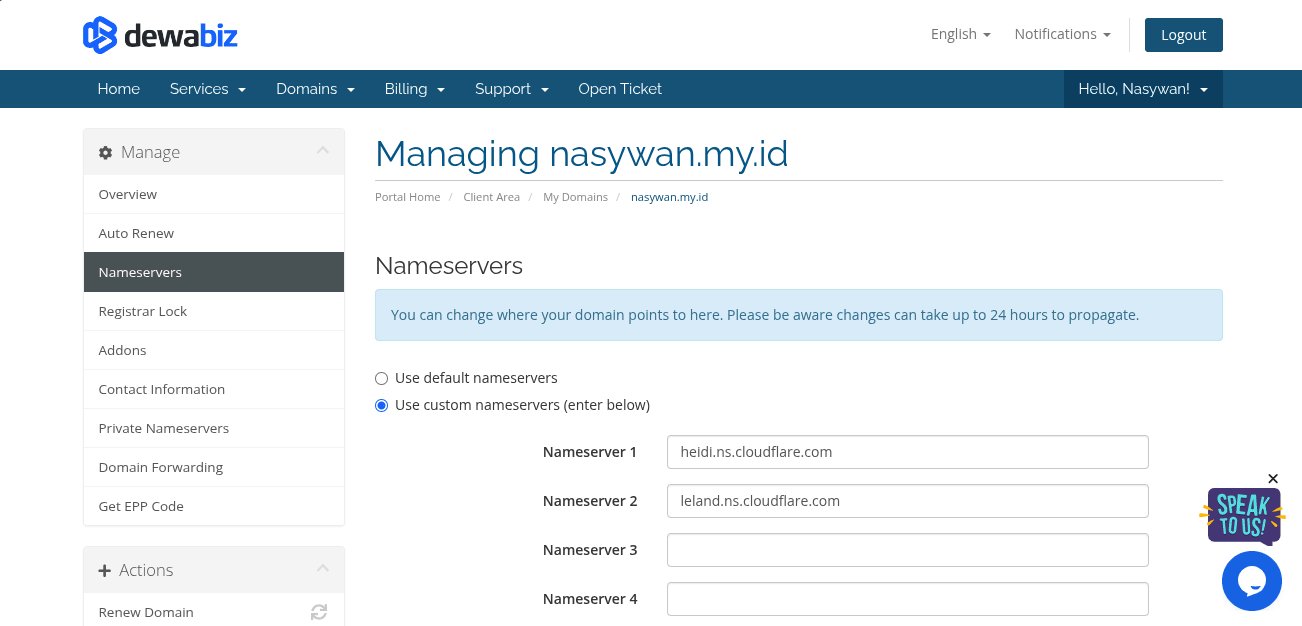 Mengubah nameserver