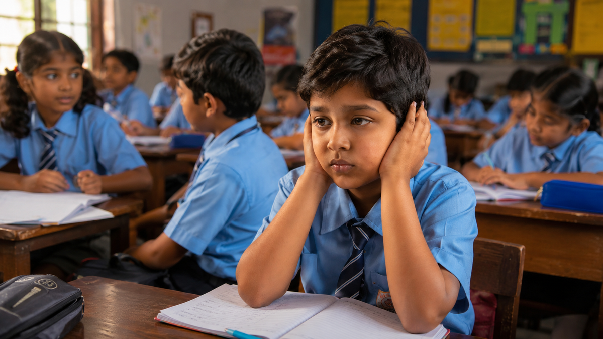 “Indian school child feeling uncomfortable with loud classroom sounds”