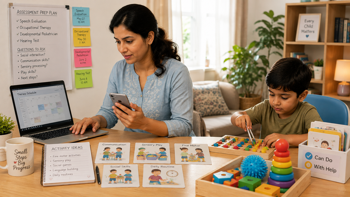 Parent researching child development with AI.