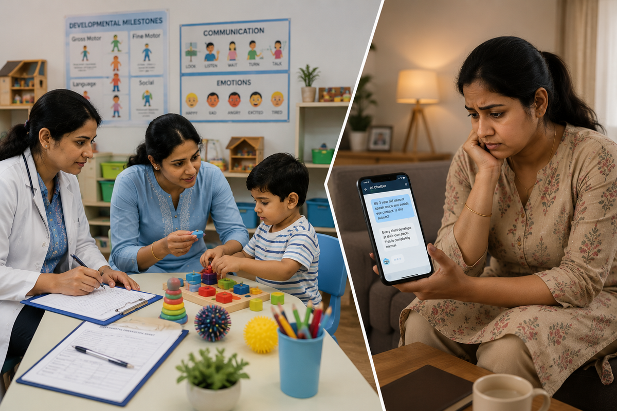 Parent researching child development with AI.