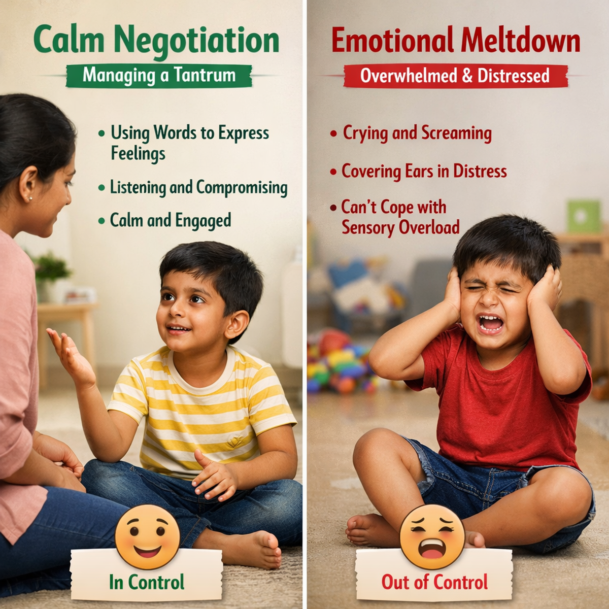 difference between tantrum and meltdown in children infographic autism sensory overload comparison