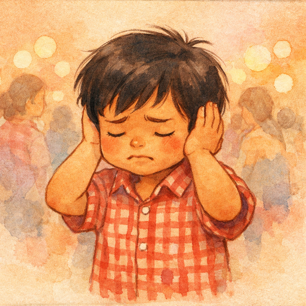 child experiencing sensory overload covering ears