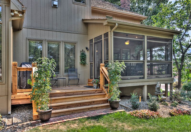 Custom screened porch and deck addition, exterior view