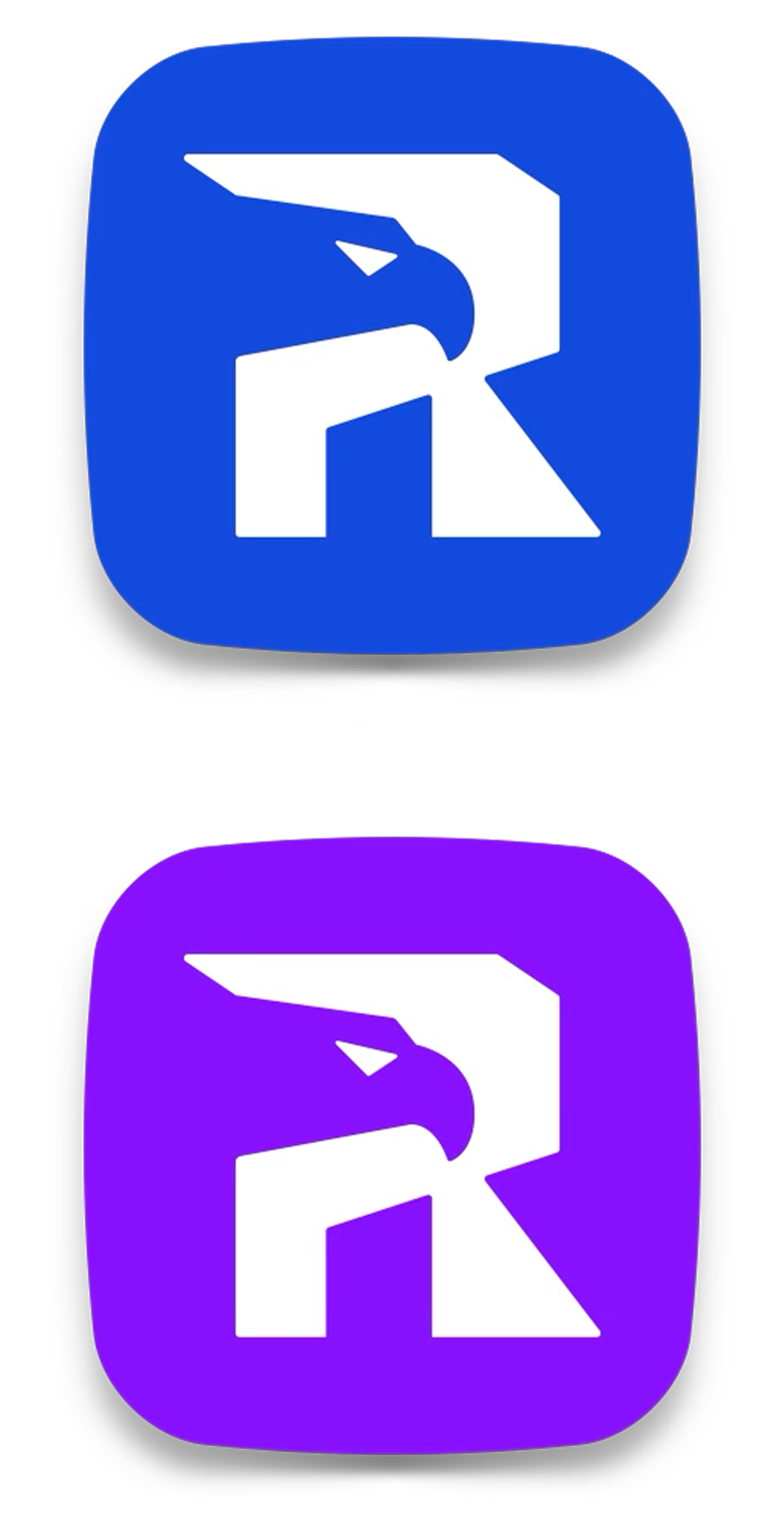 Two Real Freedom eagle R app icons on blue and purple tiles