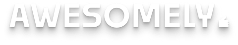 Awesomely wordmark logo in bold white lettering with a thumbs-up icon