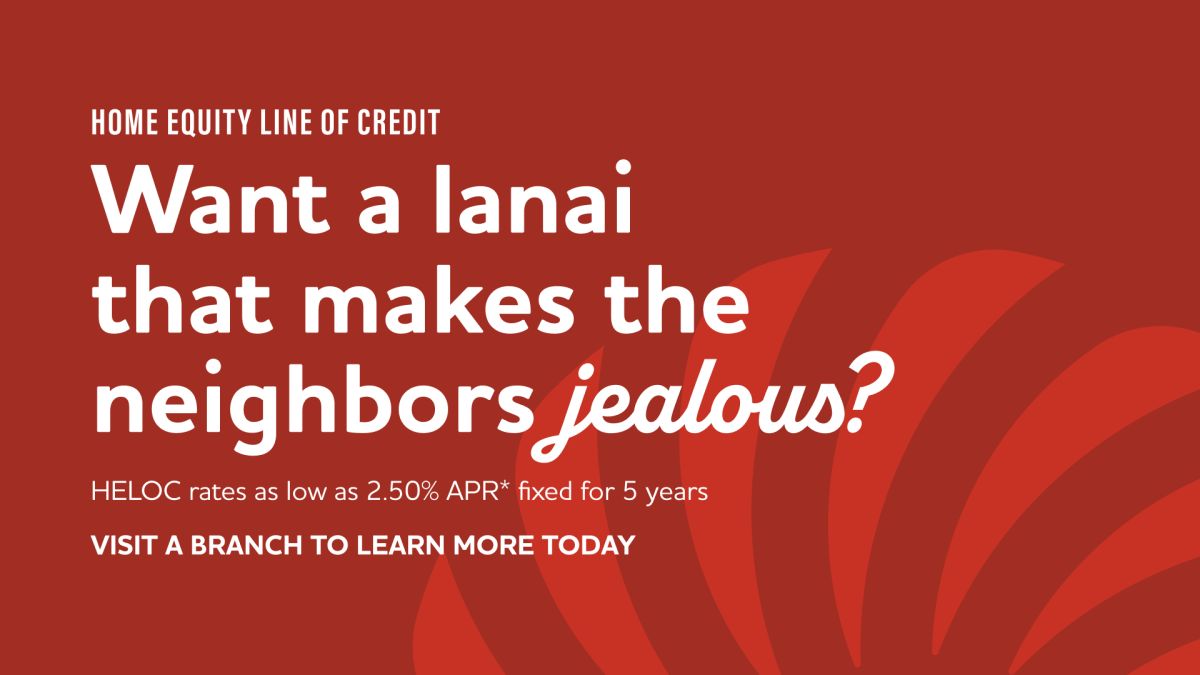 HawaiiUSA home equity ad in red with the headline Want a lanai that makes the neighbors jealous?