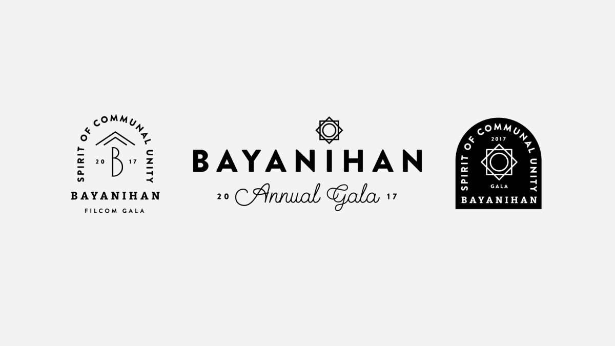 Bayanihan Annual Gala 2017 logo set: two "Spirit of Communal Unity" badges and a central wordmark