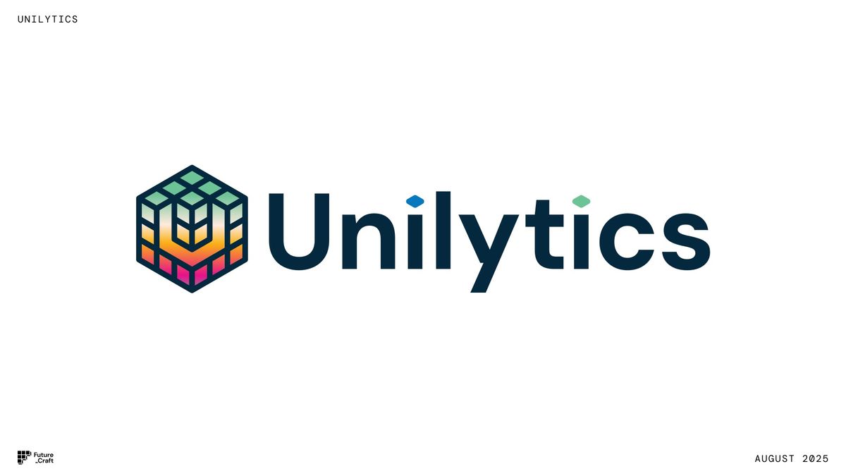 Concept B lockup: the gradient cube beside the Unilytics wordmark.