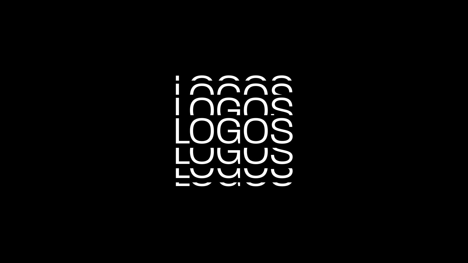 Title card with the word "LOGOS" in white, repeated and cropped above and below, on a black background