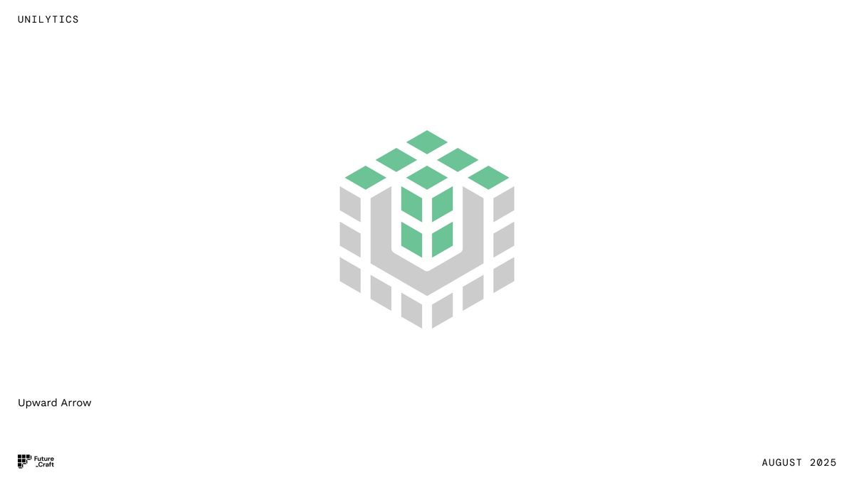 Concept B study: the cube in grey with an upward arrow picked out in green.