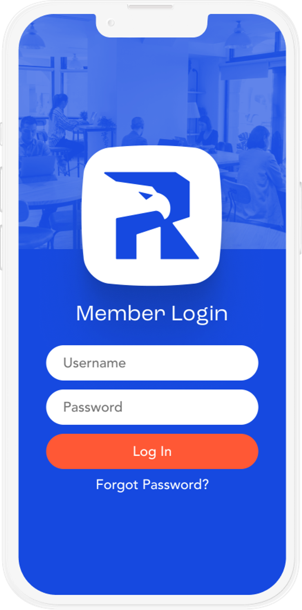 Real Freedom member login mobile screen with eagle R app icon