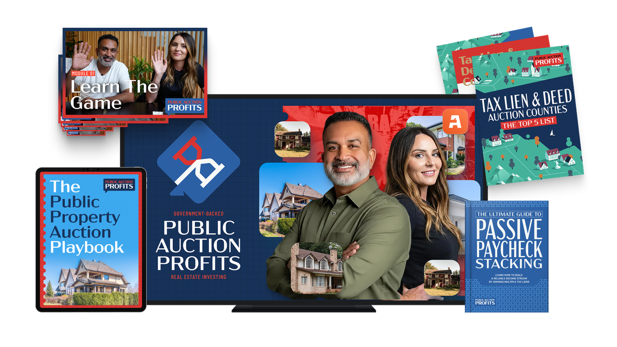 Public Auction Profits product suite: course video, auction playbook and county lists