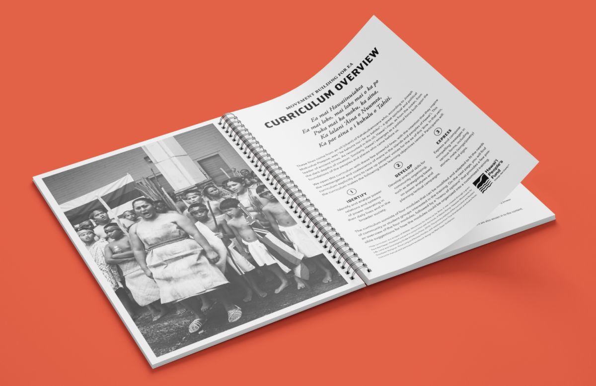 Open MANA curriculum manual showing a "Curriculum Overview" page beside a black-and-white historical group photo