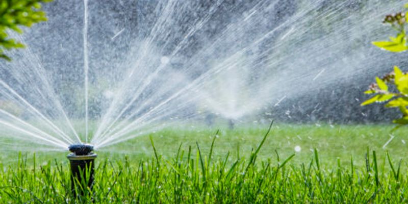 Sprinkler system watering the yard in Bountiful
