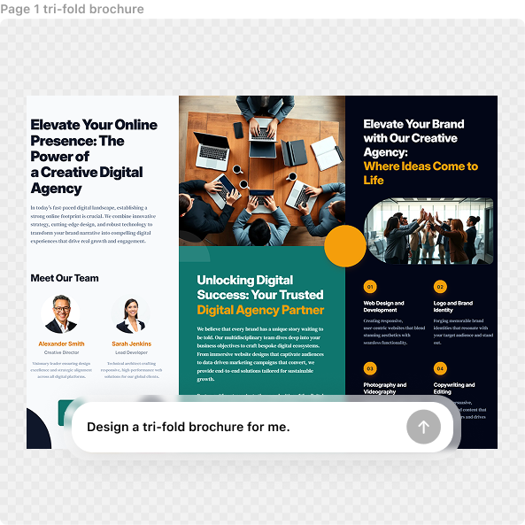 Clean and modern tri-fold brochure design layout showing inside and outside panels