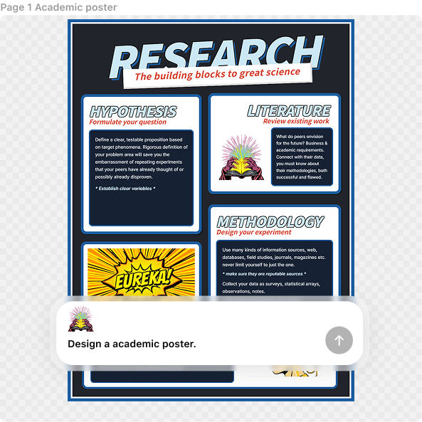 A scientist presenting a research poster created with Veeso AI at a conference