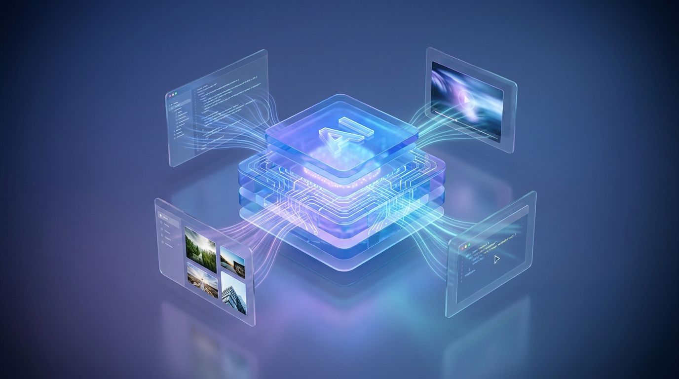 A digital workspace showing the Google Gemini logo next to graphic design assets on a computer screen.