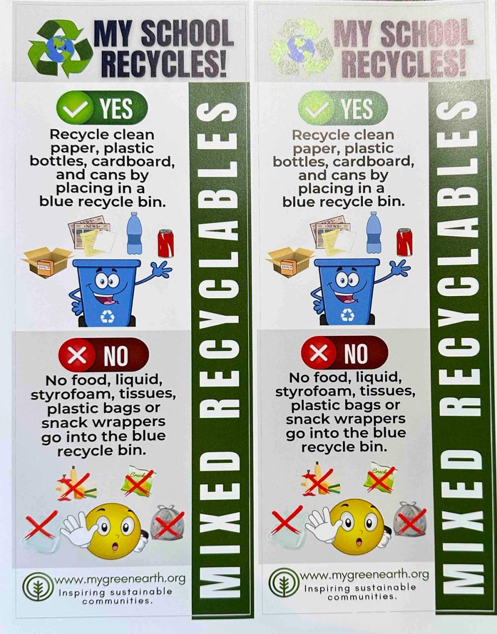 100 Recycling Bin Stickers - Elementary School