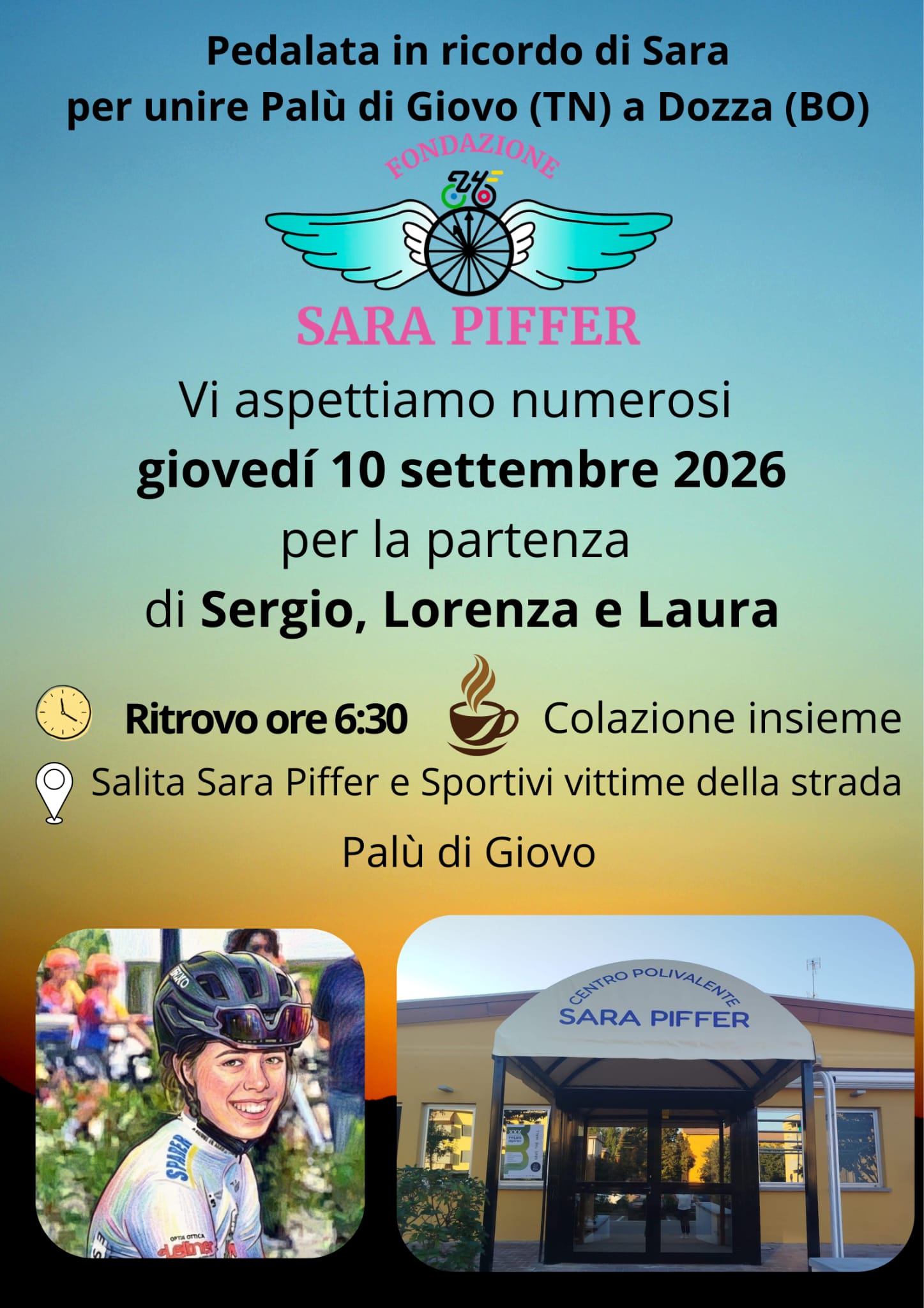 Pedalata in ricordo di Sara dalla Salita Sara Piffer e Sportivi vittime della strada