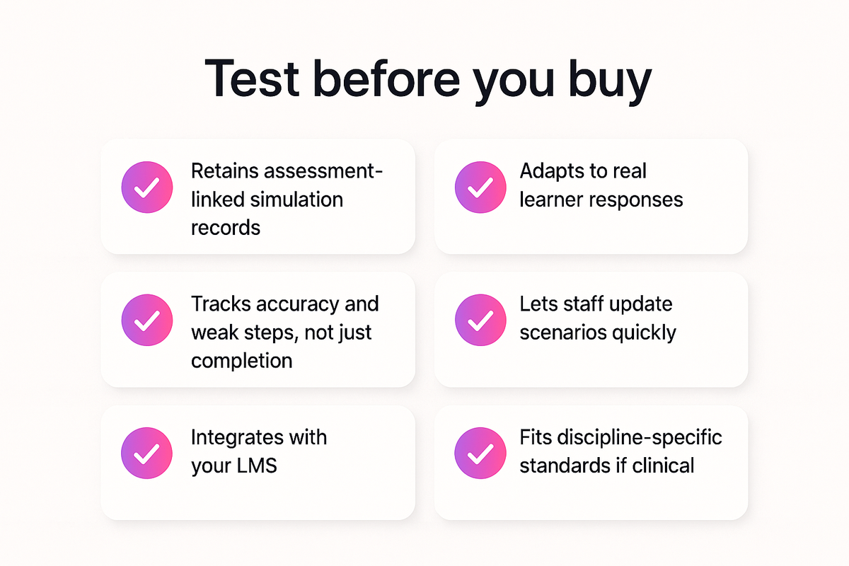 Checklist of criteria for NZ PTEs to test in simulation training software before signing a contract