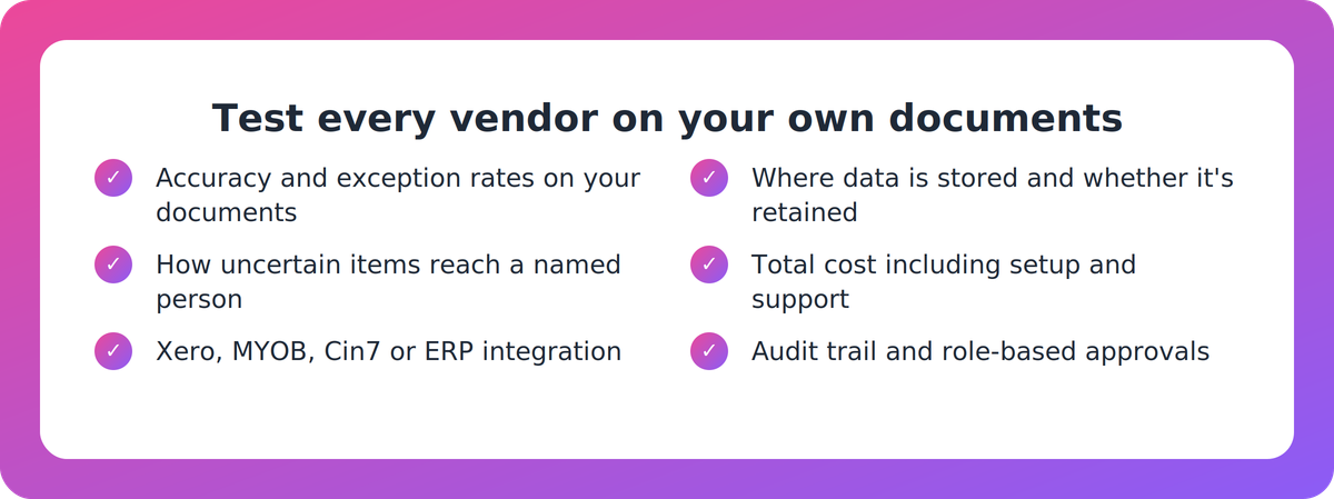 Checklist of criteria for testing AI document processing vendors on your own NZ documents