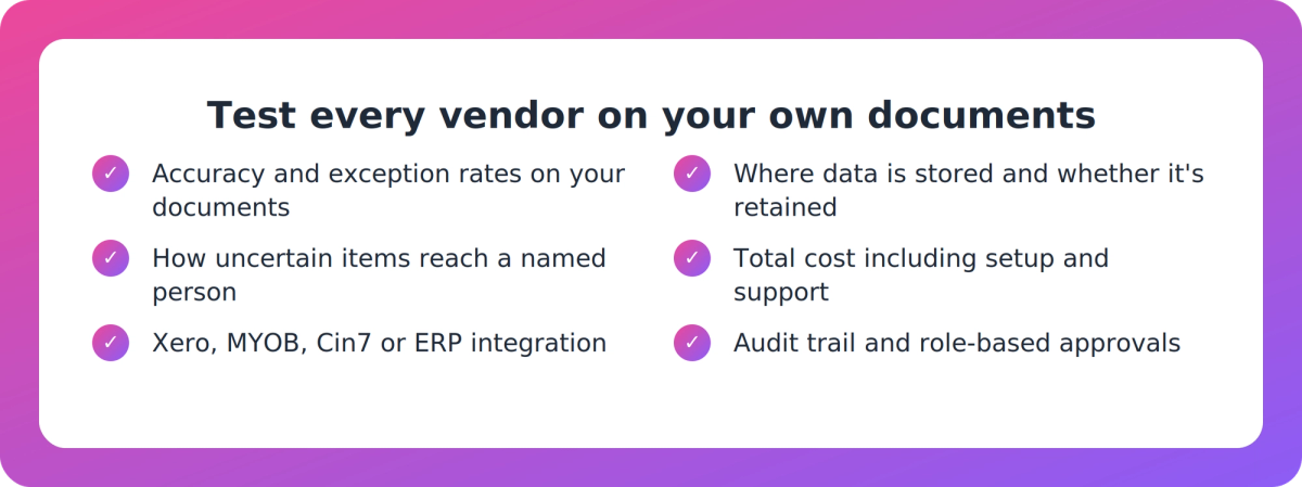 Checklist of criteria for testing AI document processing vendors on your own NZ documents